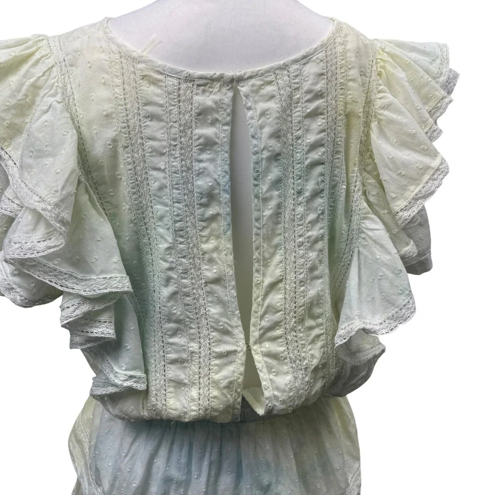 LOVESHACKFANCY‎ Natasha Mini Dress Size M Lily Pond Tiered Ruffle Tie Dye Dainty - Picture 10 of 14